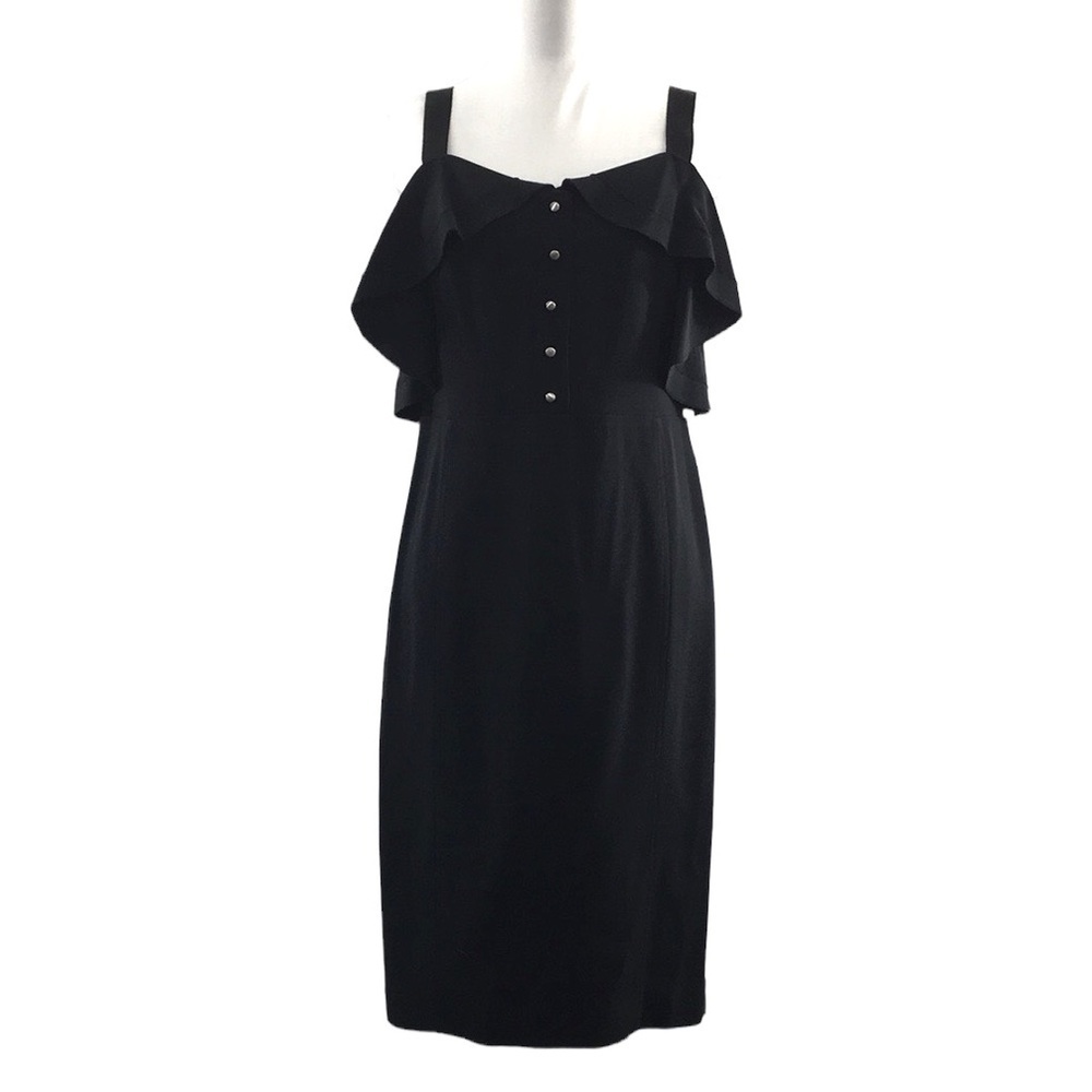 Worth New York Black Sheath Dress Womens 4 Cold Shoulder Button Front Ruffle‎